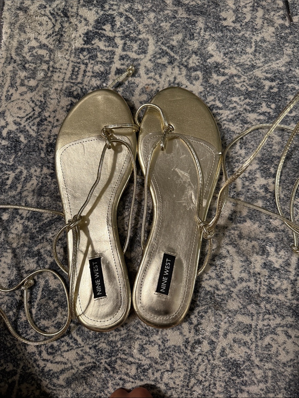 Nine West Metallic Gold Strappy Lace-Up Sandals